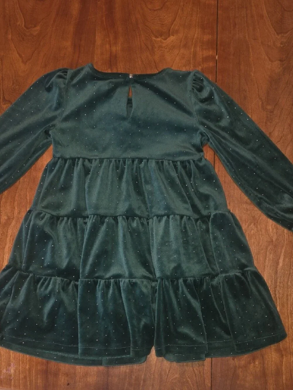 Tahari Girls' Emerald Green Velvet Tiered Dress with Sparkle